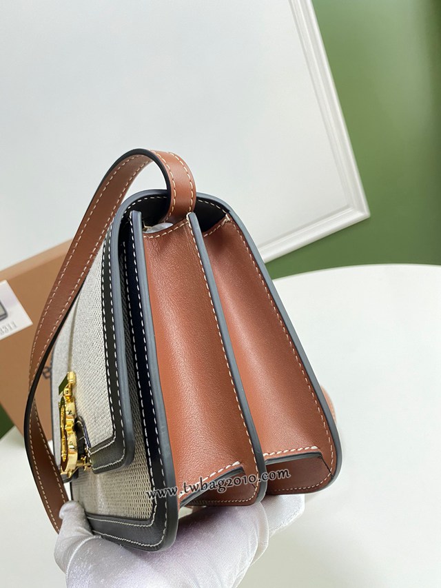 Burberry專門店新款小號TB專屬標識雙色帆布拼皮鎖扣包 巴寶莉經典款女士單肩包 yxb1363